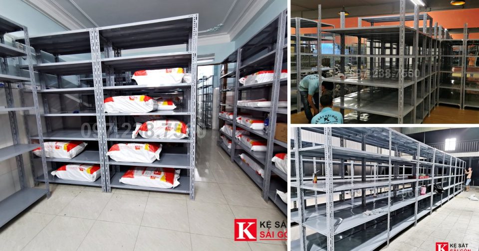 Kệ sắt V lỗ đã lắp ở TP.HCM: 8 kho thật, khổ kệ và hàng để trên kệ