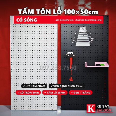 Tấm tôn lỗ 100×50 có sóng đen — gắn tường