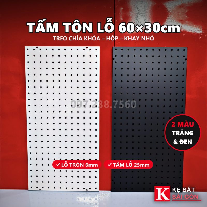 Tấm tôn lỗ 60cm x 30cm - Trắng